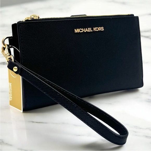 Michael Kors Large Jet Set Travel Double Zip Wallet Black - Picture 1 of 8